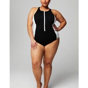 NEW FABLETICS UPF PROTECTION FRONT ZIP ONE PIECE SWIMSUIT BLACK COLORBLOCK XXL